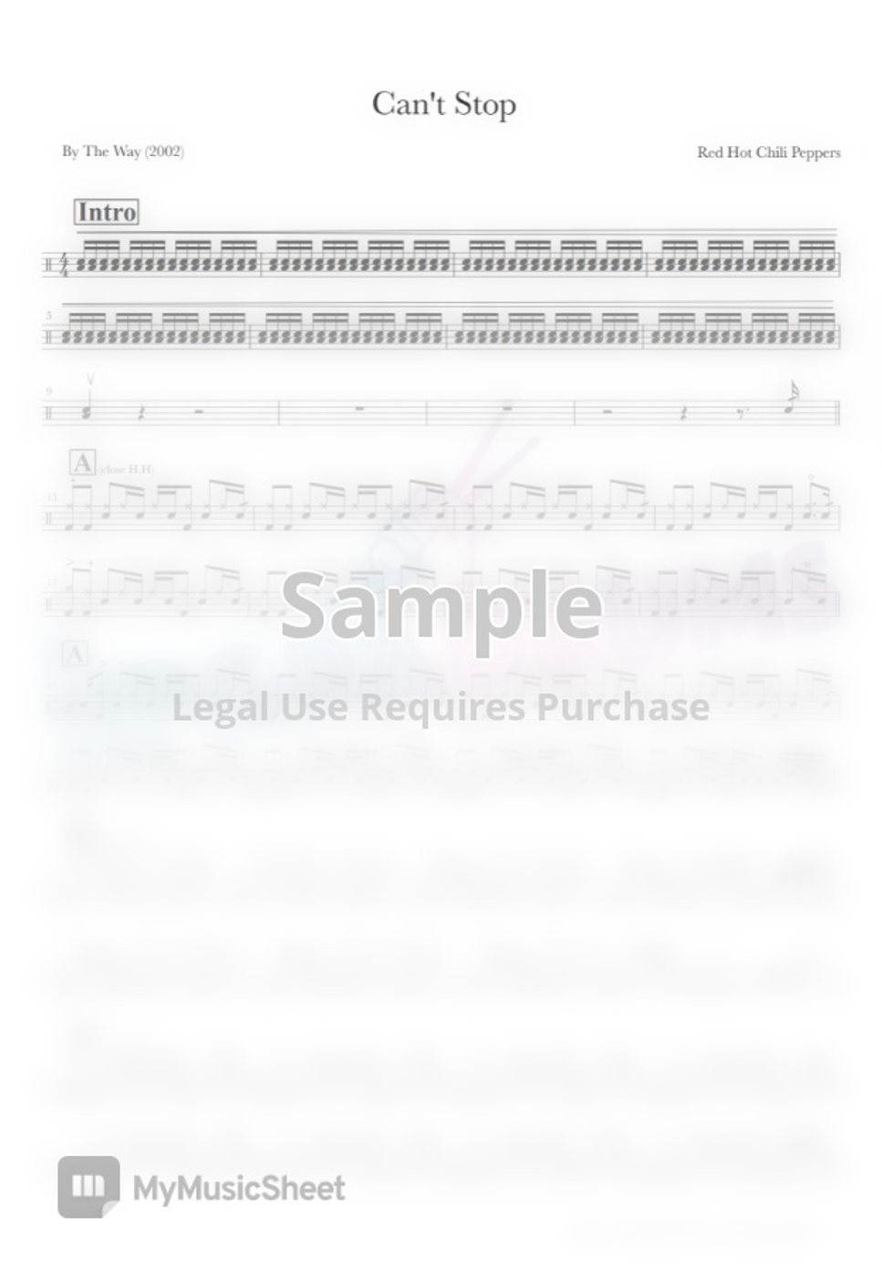 Red Hot Chili Peppers Can T Stop By Upgradrums Sheet