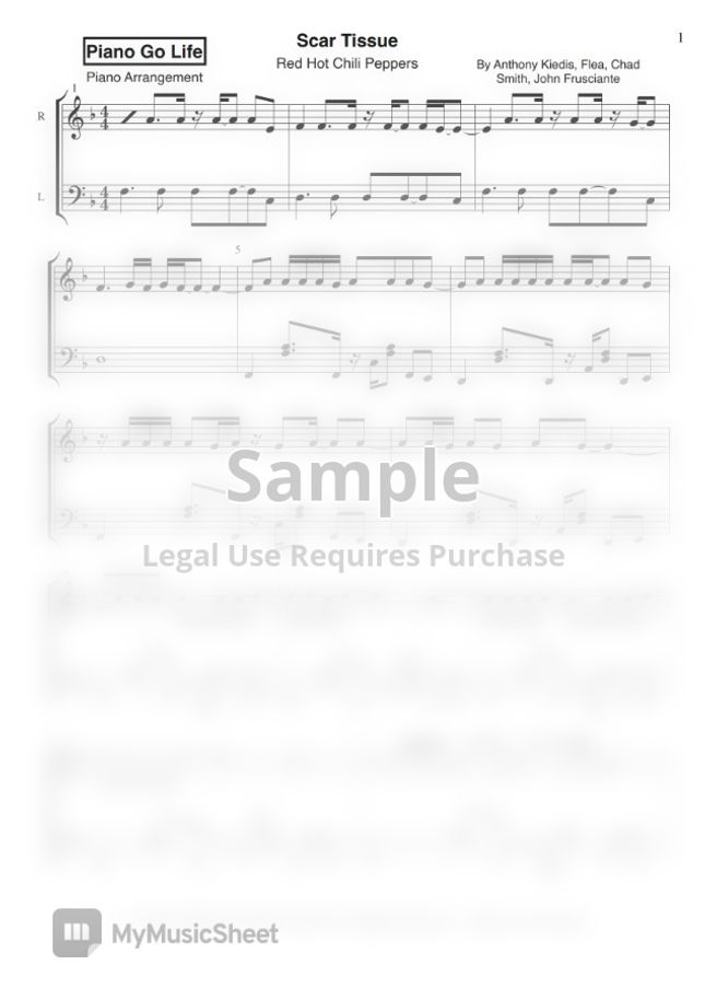 Red Hot Chili Peppers Scar Tissue By Piano Go Life Sheet Music