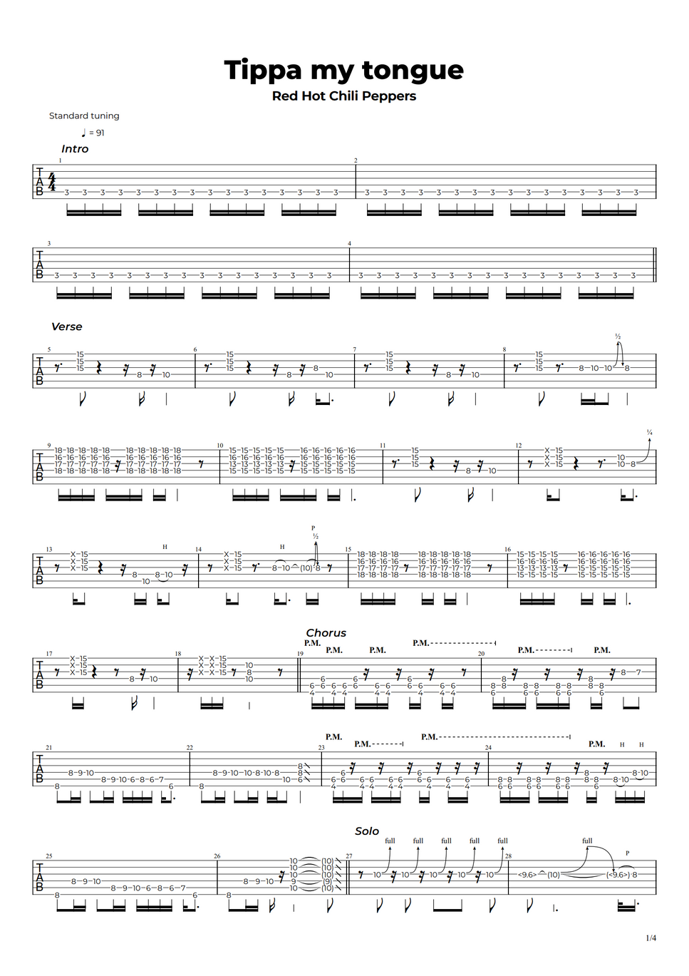 Red Hot Chili Peppers Tippa My Tongue By Nikola Gugoski Sheet