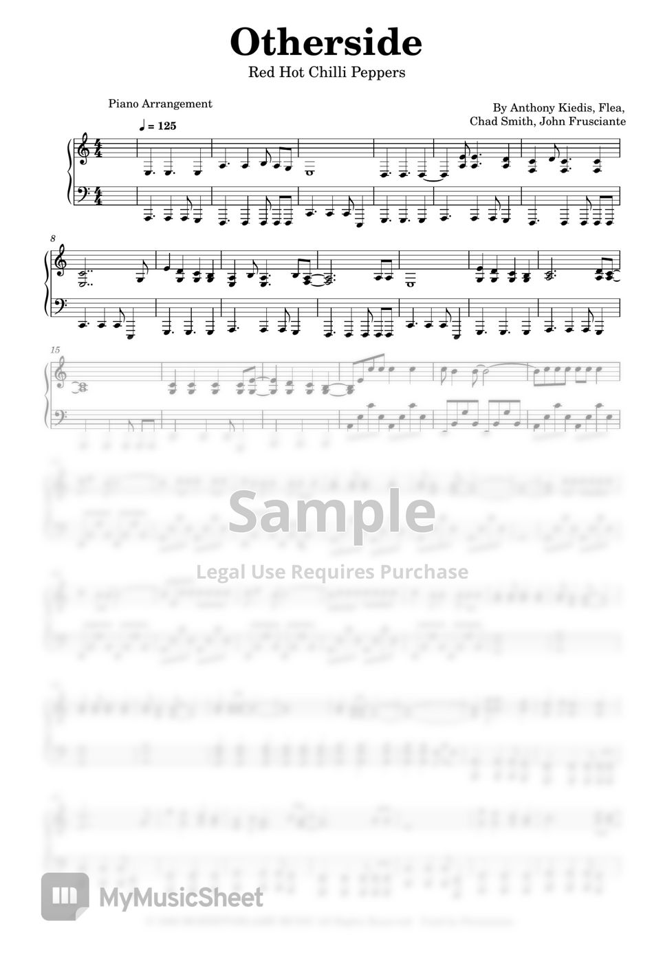 Red Hot Chili Peppers Otherside Notenblatt By Piano Go Life