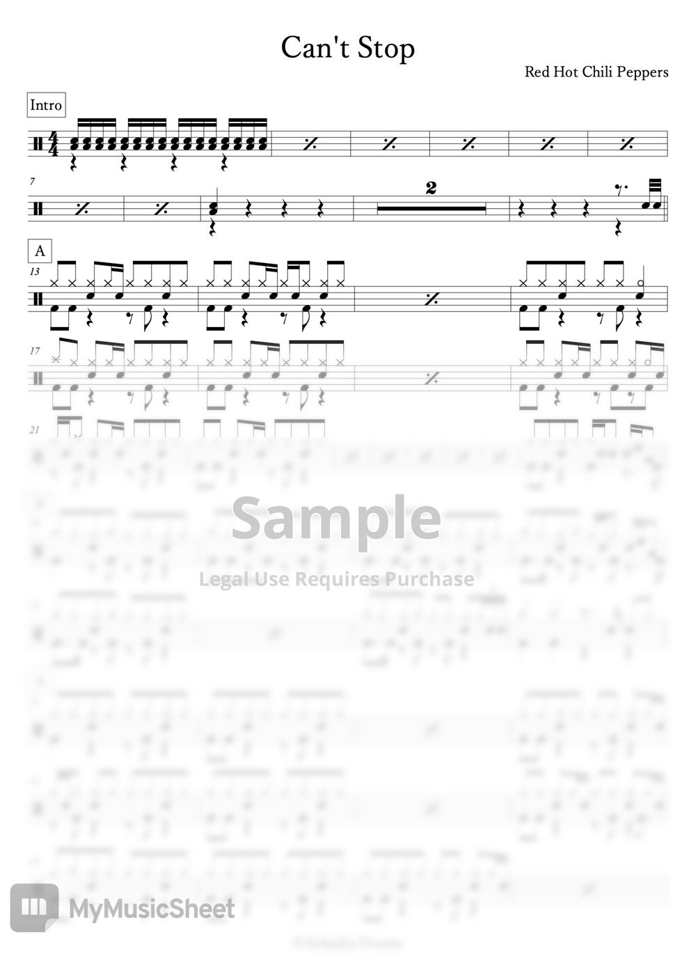 Red Hot Chili Peppers Can T Stop Sheet By Arkadia Drums