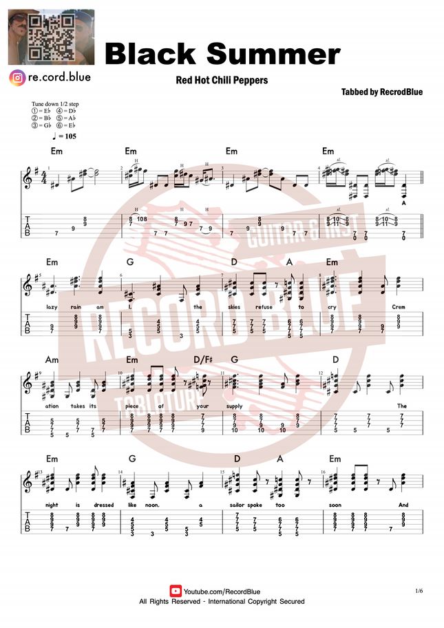 Red Hot Chili Peppers Black Summer By Recordblue Sheet Music