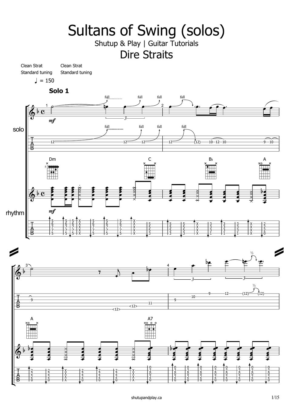 Dire Straits Sultans Of Swing Solos Tab By Shutup Play Guitar