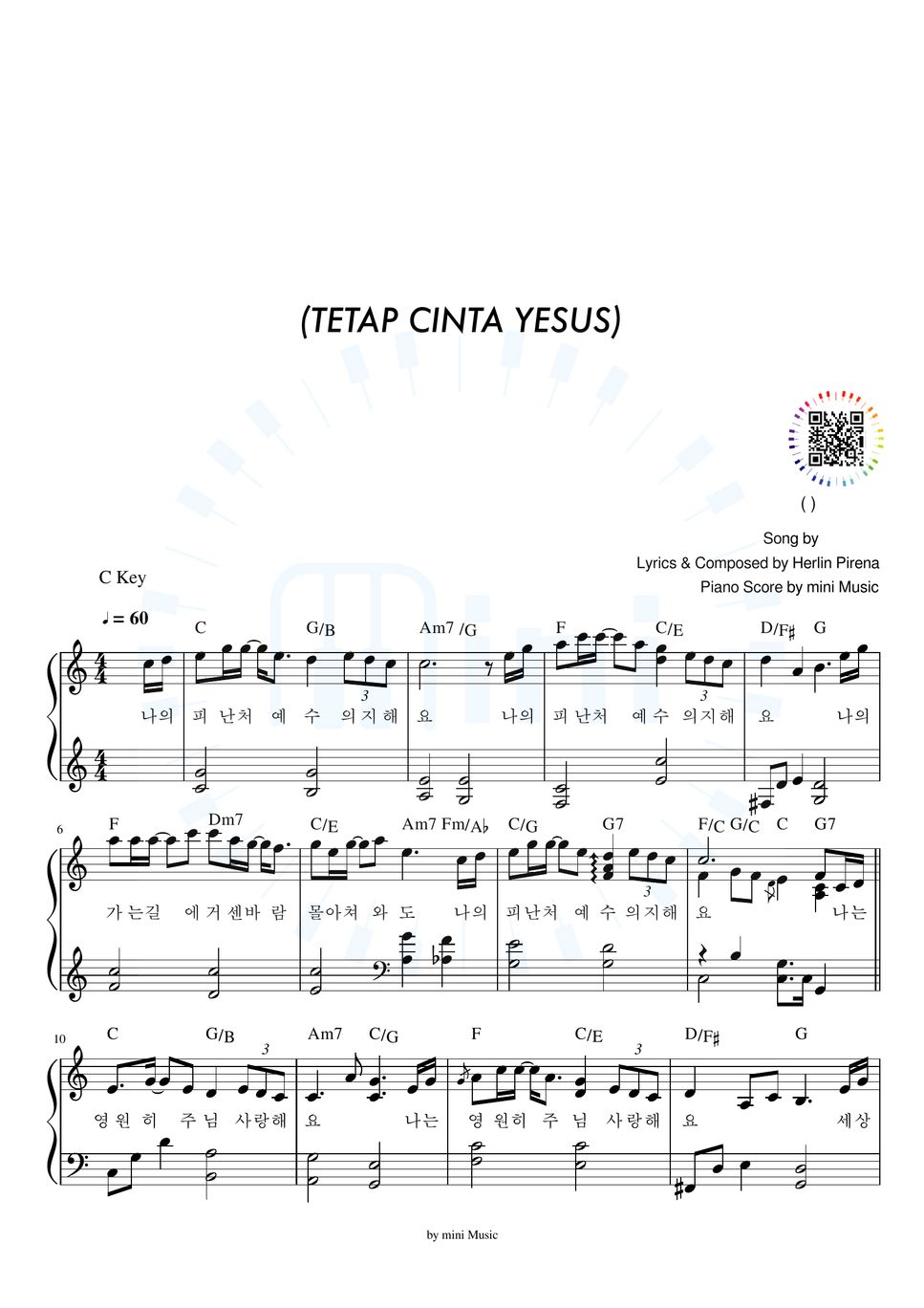 Herlin Pirena TETAP CINTA YESUS 나의 피난처 예수 CCM Piano शट by mini Music