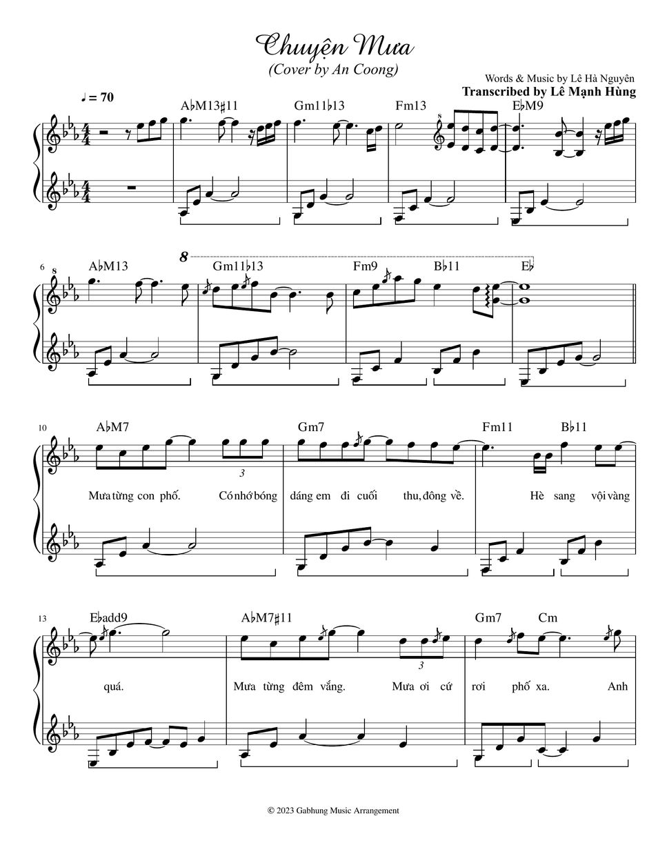 Cover By An Coong Chuy N M A Transcribed Sheet By Le Manh Hung