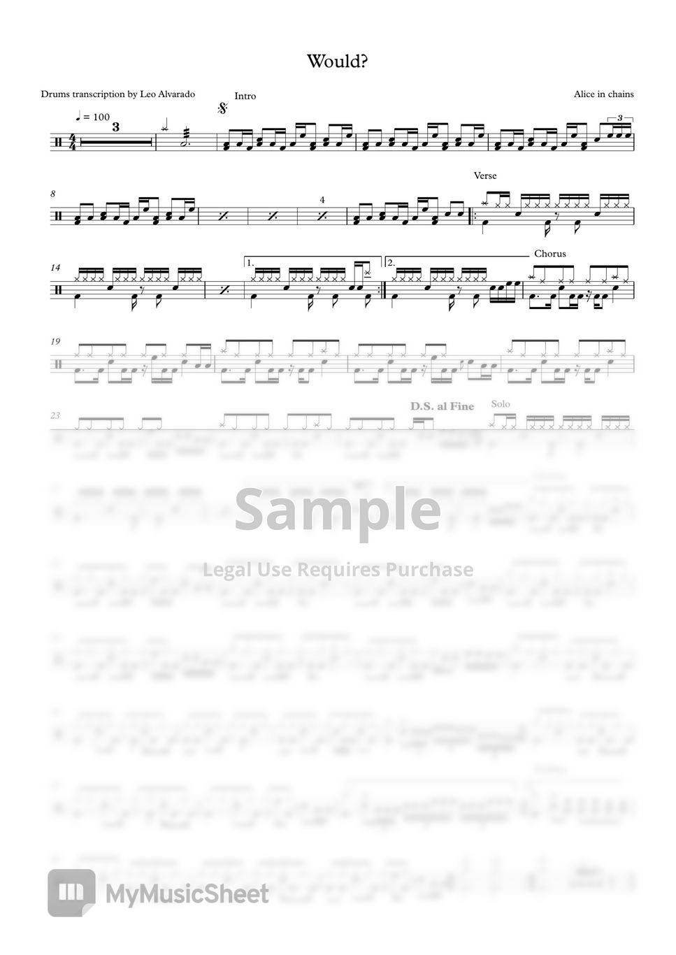 Alice In Chains Would Sheets By Drum Transcription Leo Alvarado