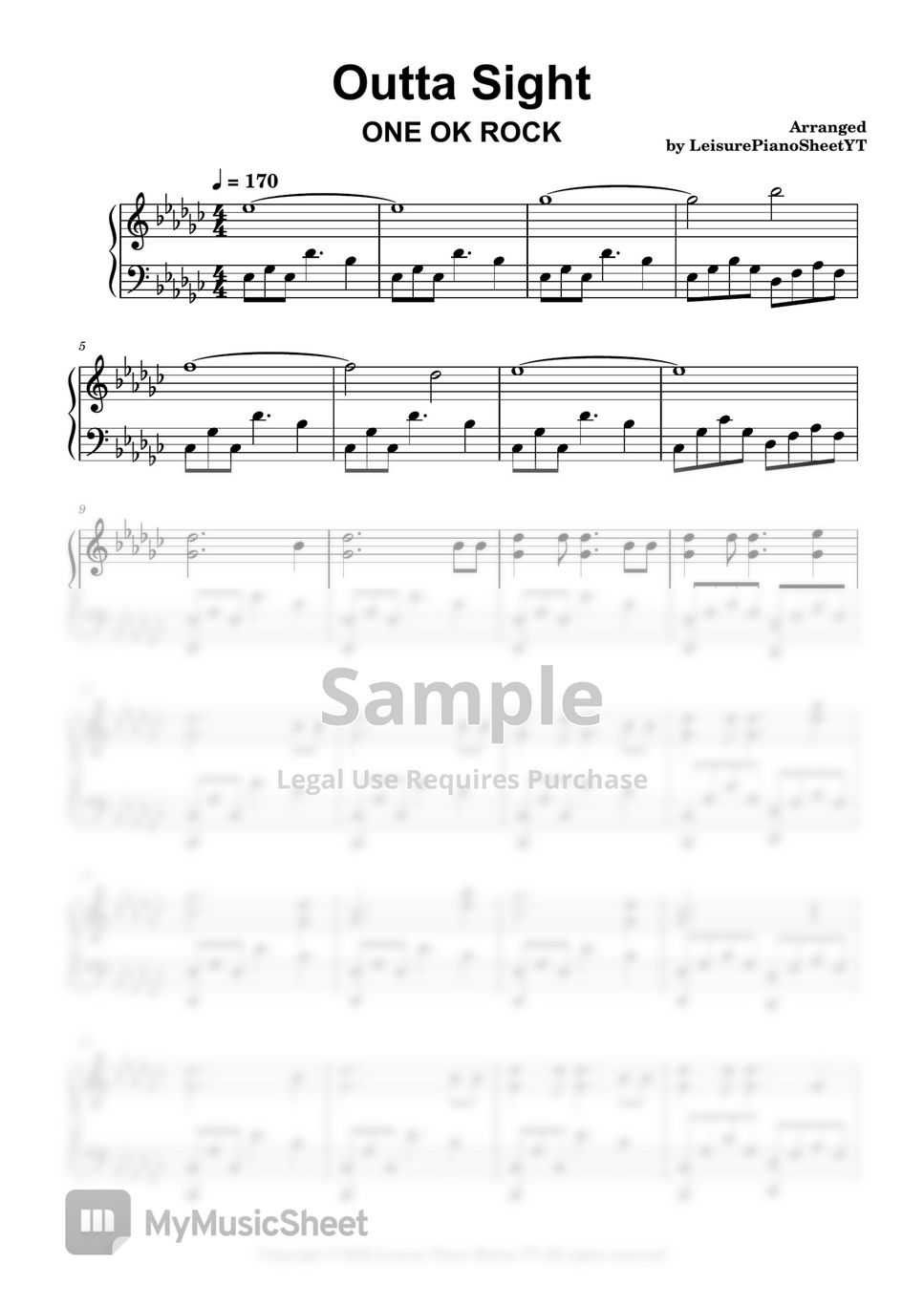 One Ok Rock Outta Sight Sheets By Leisure Oor Piano Sheets Yt