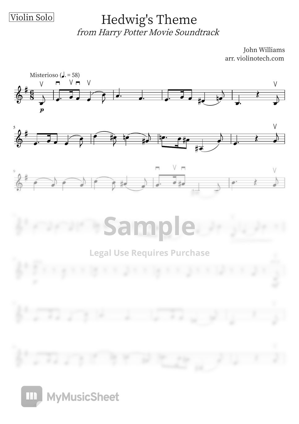 John Williams Harry Potter Hedwig S Theme Violin Solo Sheets By