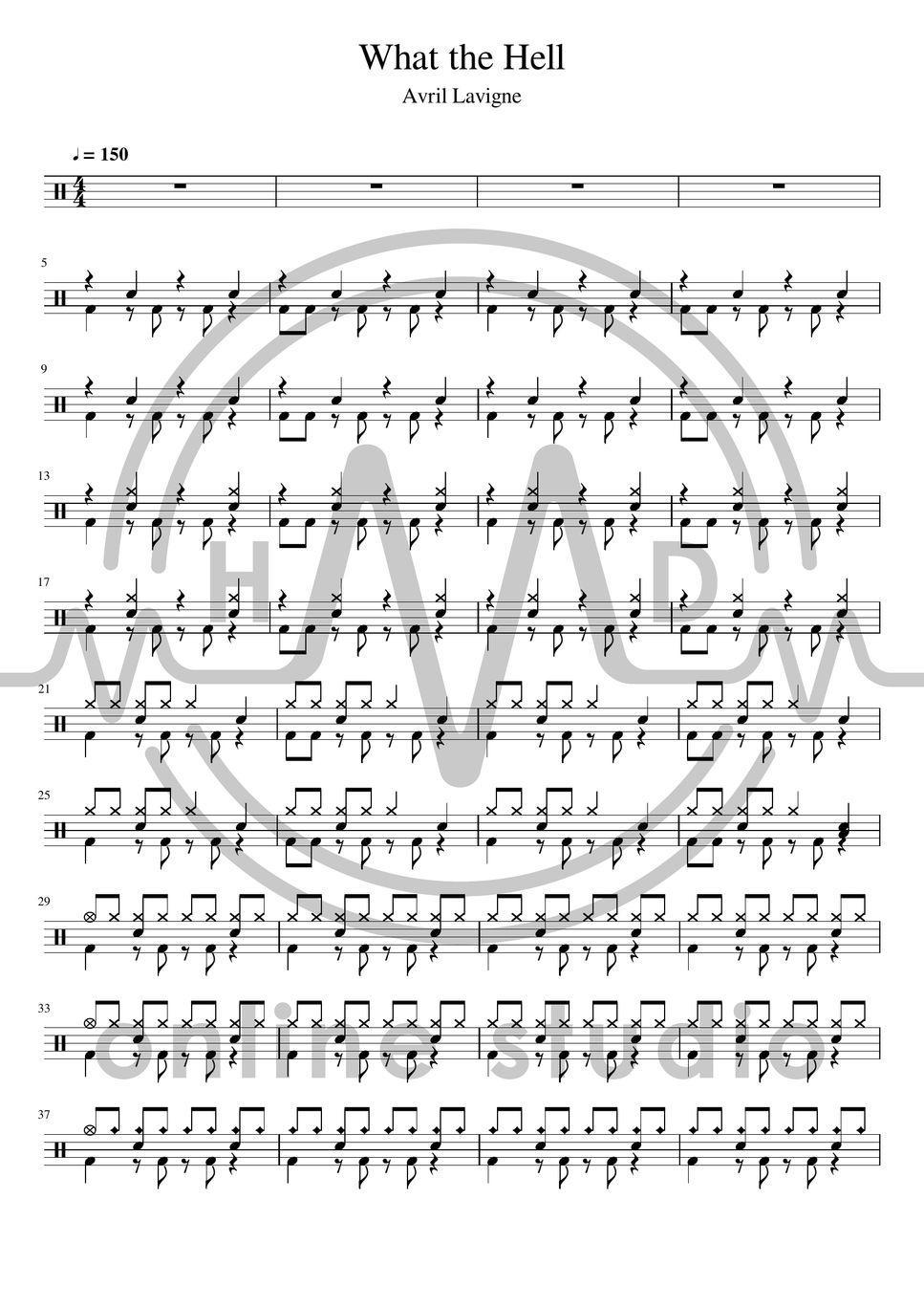 Avril Lavigne What The Hell Drum Sheet By Hmd Online Studio