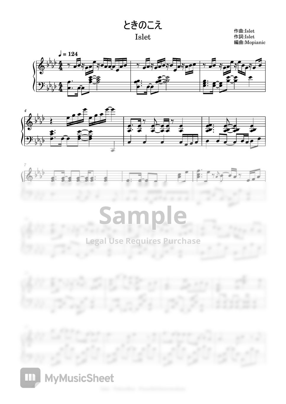 Islet Toki No Koe Intermediate Piano Sheets By Mopianic