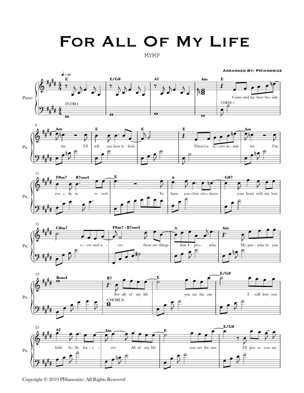 Mymp For All Of My Life Easy Version Sheet By Phianonize