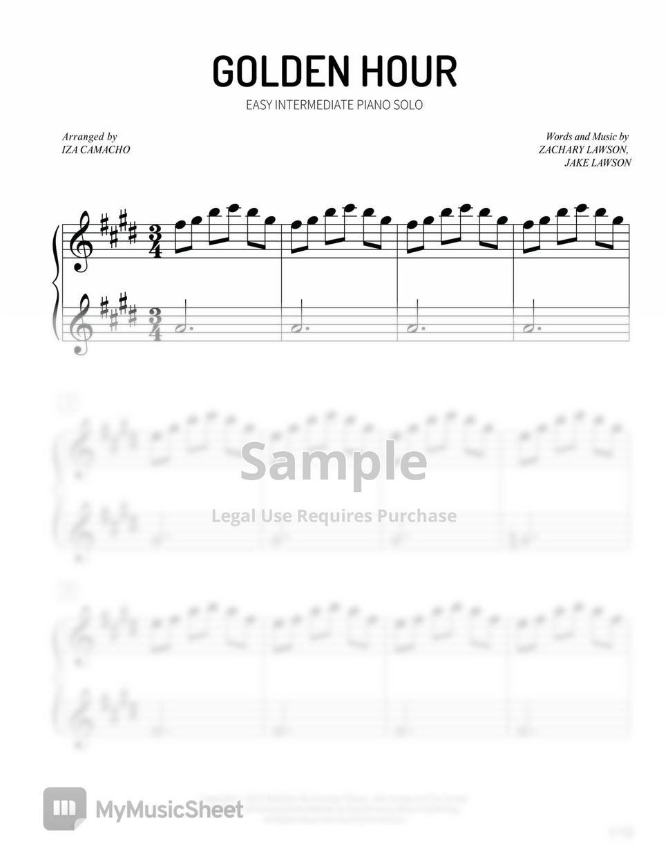 JVKE Golden Hour Easy Intermediate Piano Solo Arrangement Iza