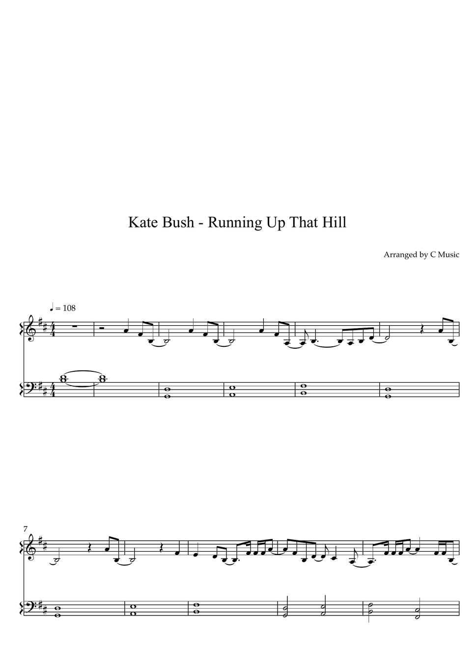 Kate Bush Running Up That Hill Easy Version Sheet By C Music