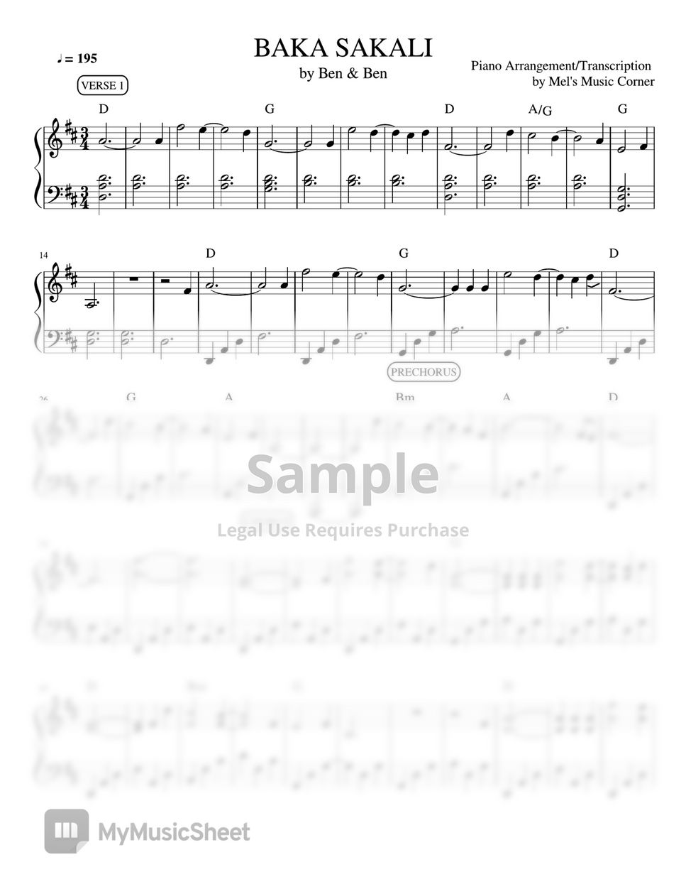 Ben Ben Baka Sakali Piano Sheet Music Sheets By Mel S Music Corner