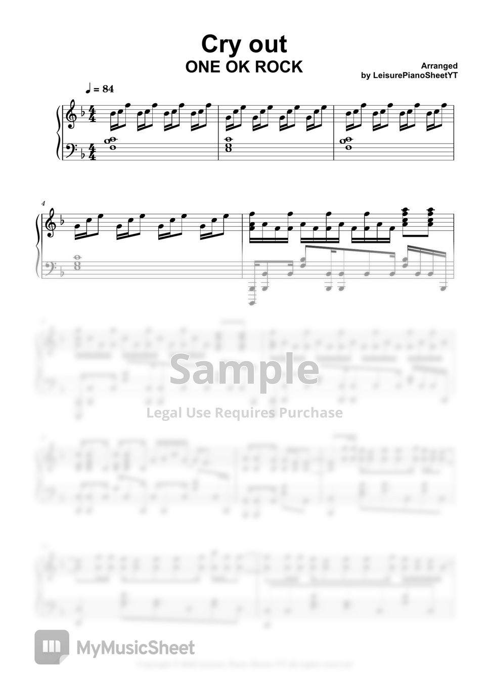 ONE OK ROCK Cry Out Sheets By Leisure Piano Sheets YT