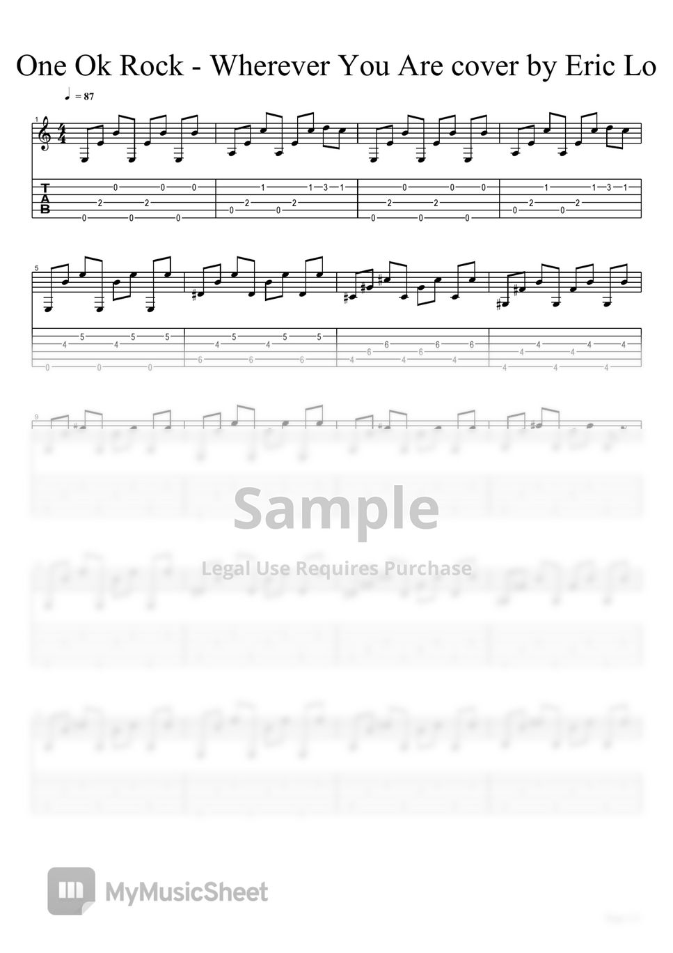 One Ok Rock Wherever You Are Guitar Cover Tab Staff By Eric Lo