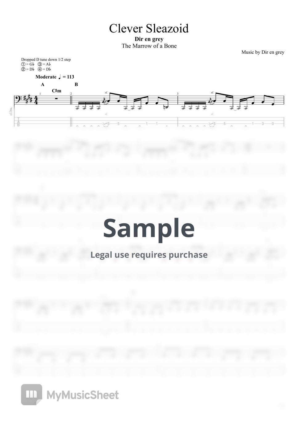 DIR EN GREY Clever Sleazoid Bass Tab Sheets By DIR EN GREY