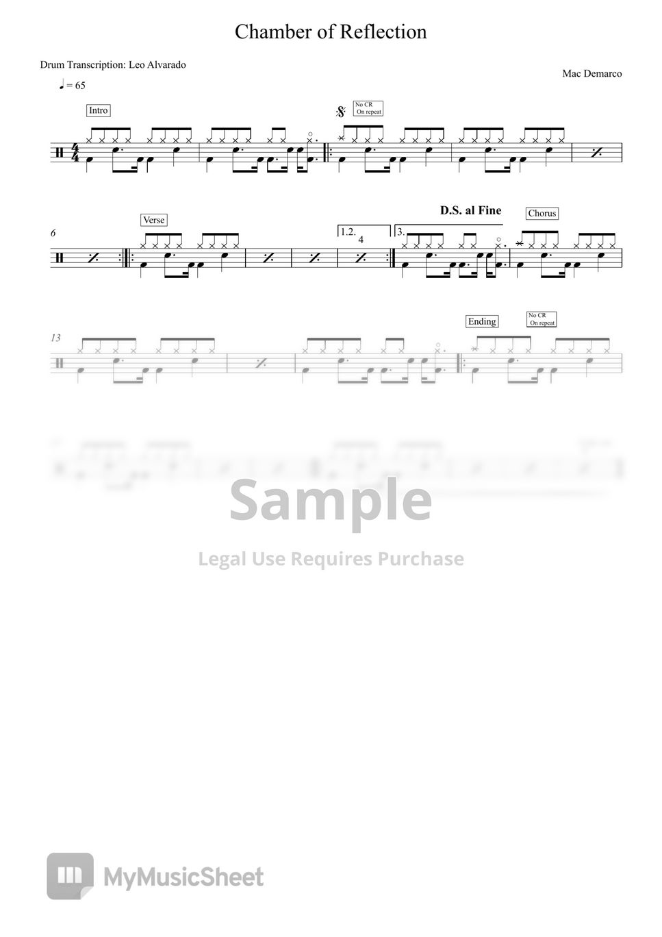 Mac Demarco Chamber Of Reflection Sheets By Drum Transcription Leo