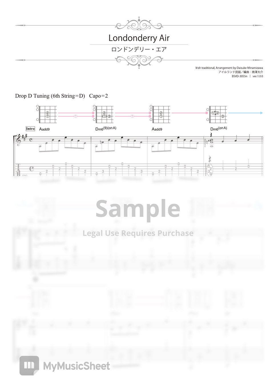 Londonderry Air Solo Guitar Tab Staff By Daisuke Minamizawa