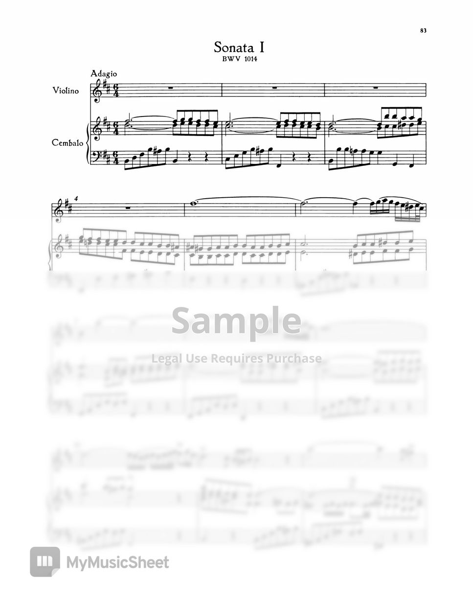 J S Bach BWV 1014 Violin Sonata in B Minor 악보 by Original Sheet