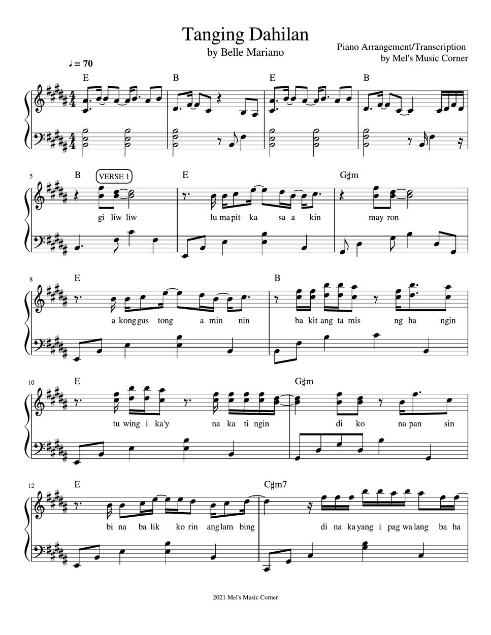 Belle Mariano Tanging Dahilan Piano Sheet Music Sheets By Mel S