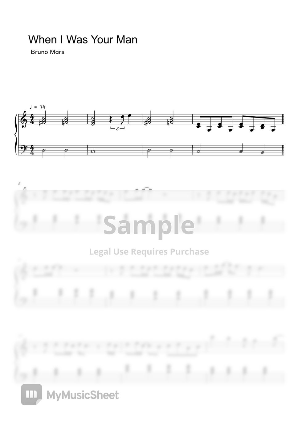 Bruno Mars When I Was Your Man Sheet Music MIDI Partitura By Sayu