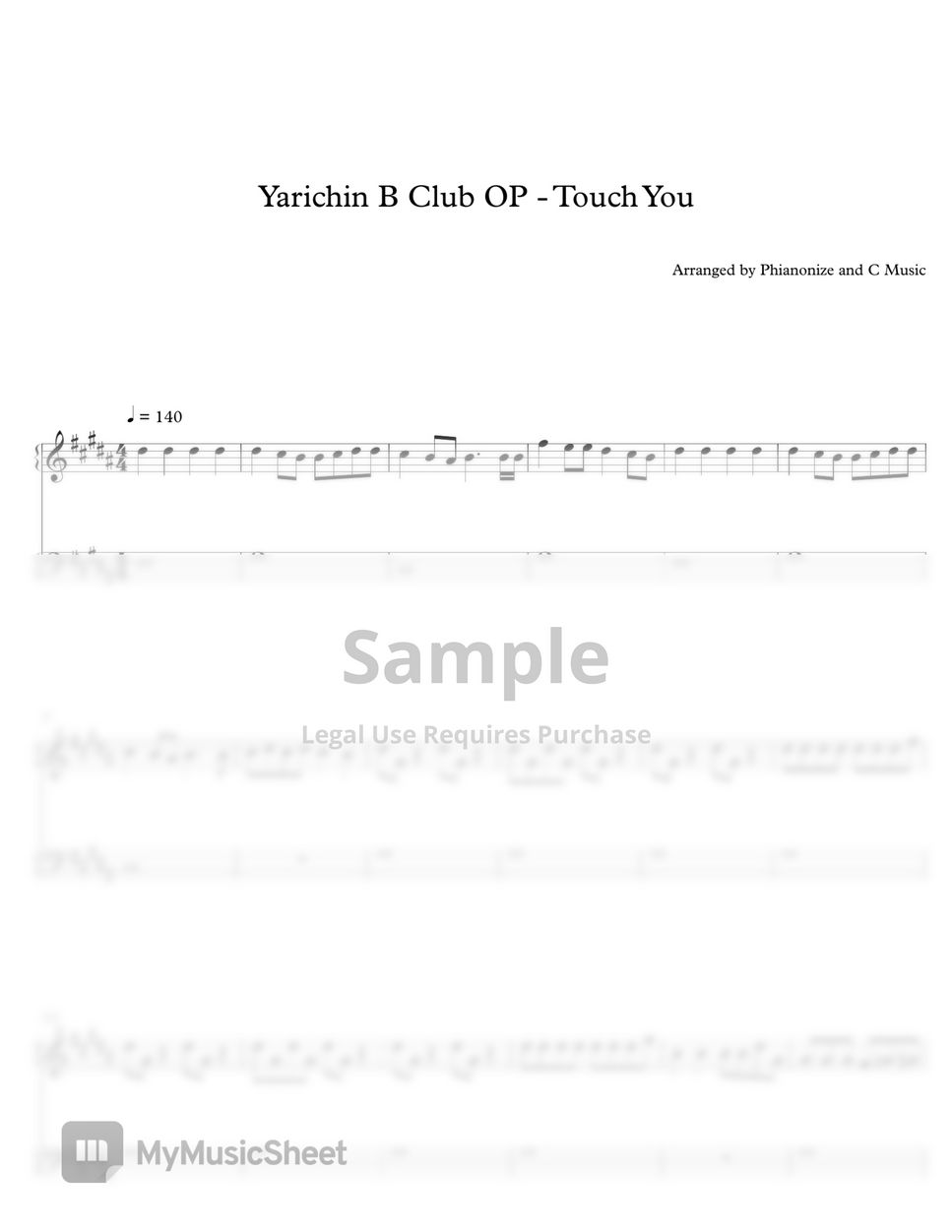 Yarichin B Club OP Touch You Easy Version Sheets By Phianonize And