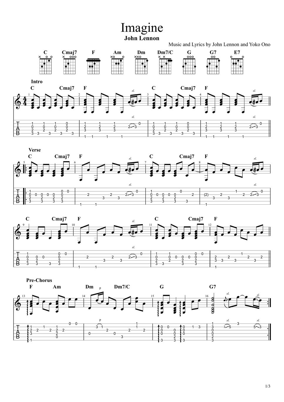 John Lennon Imagine Fingerstyle Arrangement Sheets By Eugene Chernov