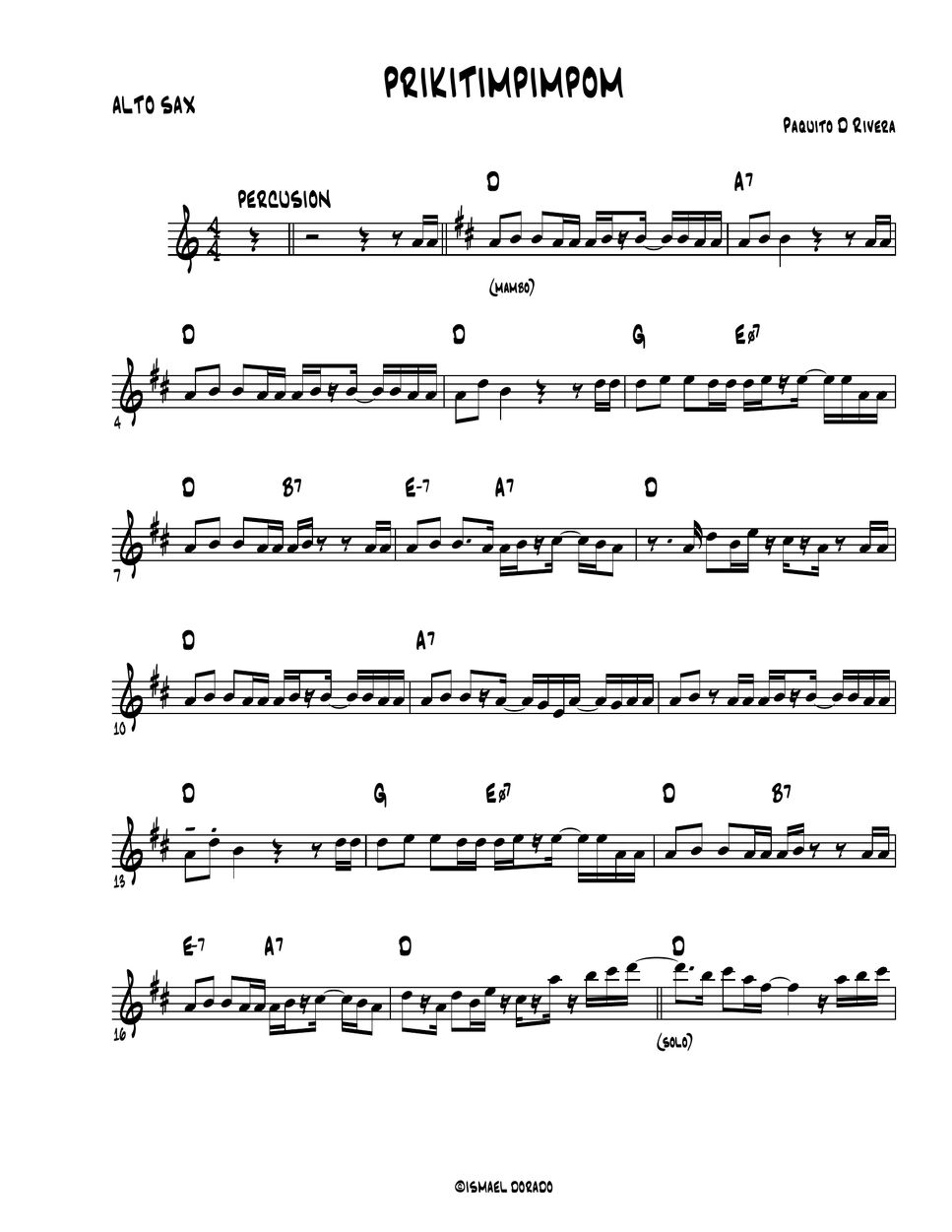 Prikitimpimpom Paquito D Rivera Alto Sax Sheet By Ismael Dorado