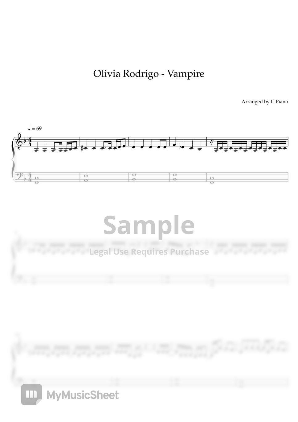 Olivia Rodrigo Vampire Easy Version Sheets By C Piano