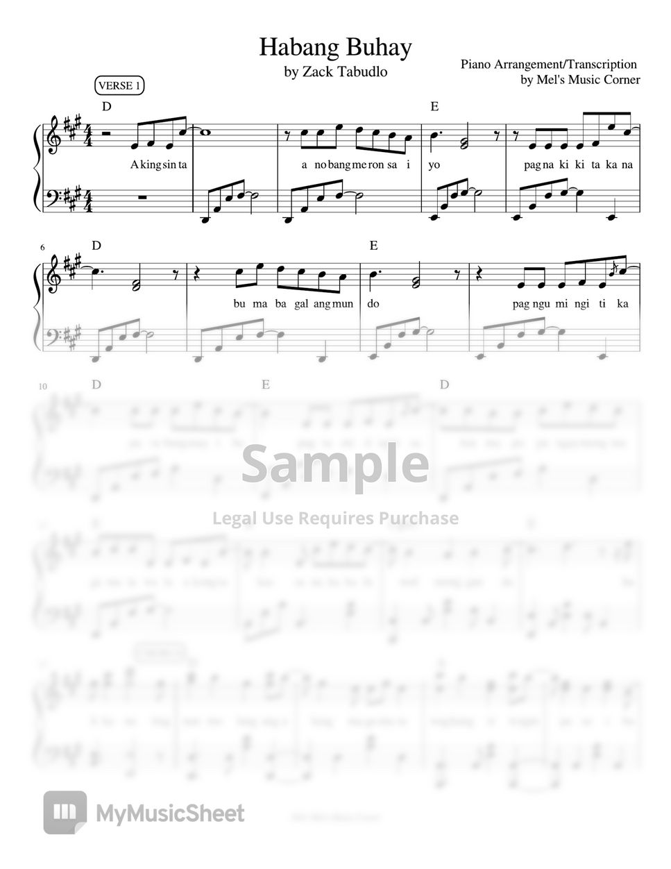 Zack Tabudlo Habang Buhay Piano Sheet Music Sheets By Mel S Music