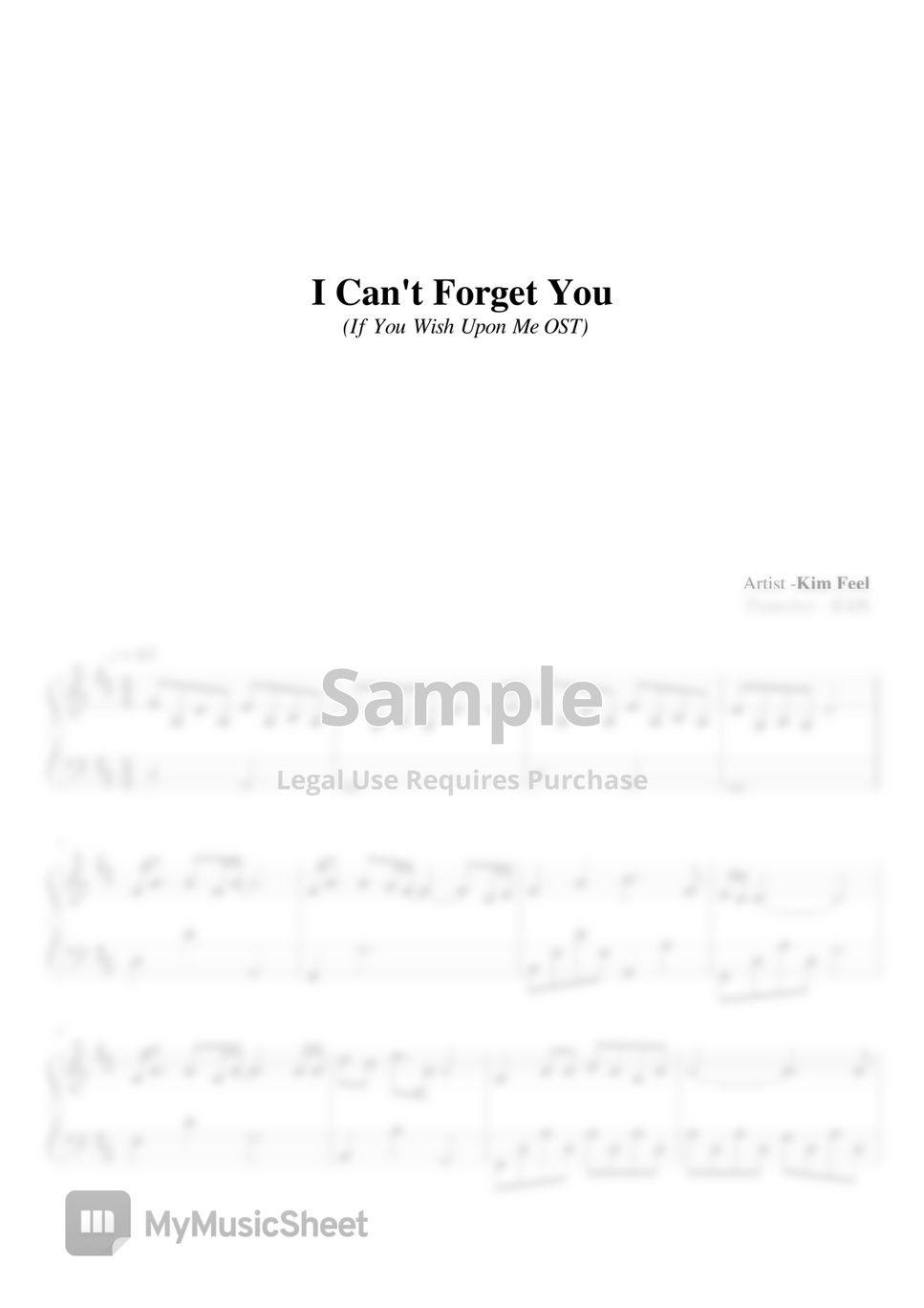 Kim Feel I Cant Forget You Spartito By Zan Easy Piano