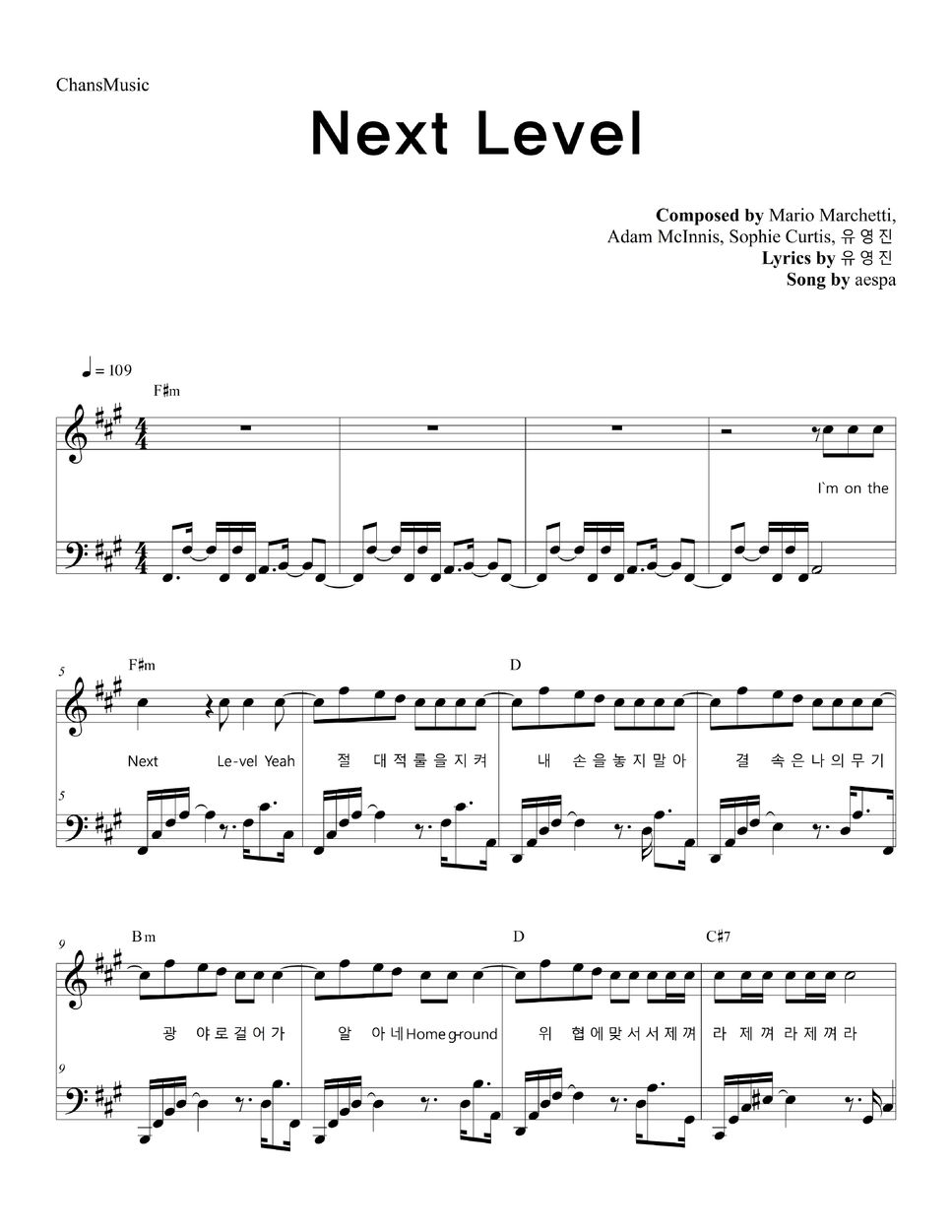 Aespa Next Level Easy Version Sheet By ChansMusic