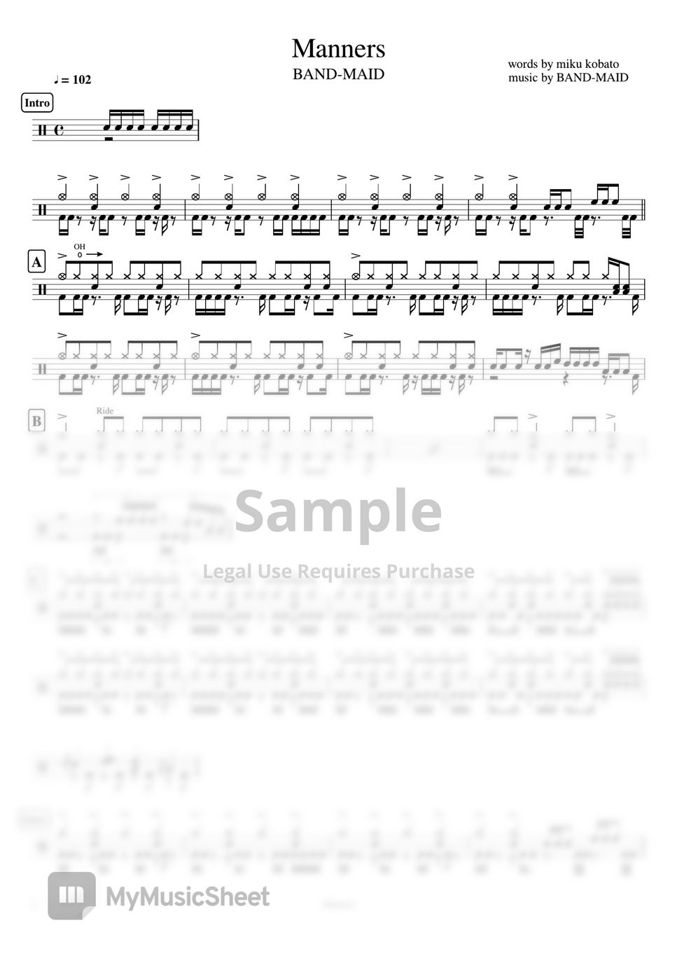 Band Maid Manners By Cookai S J Pop Drum Sheet Music