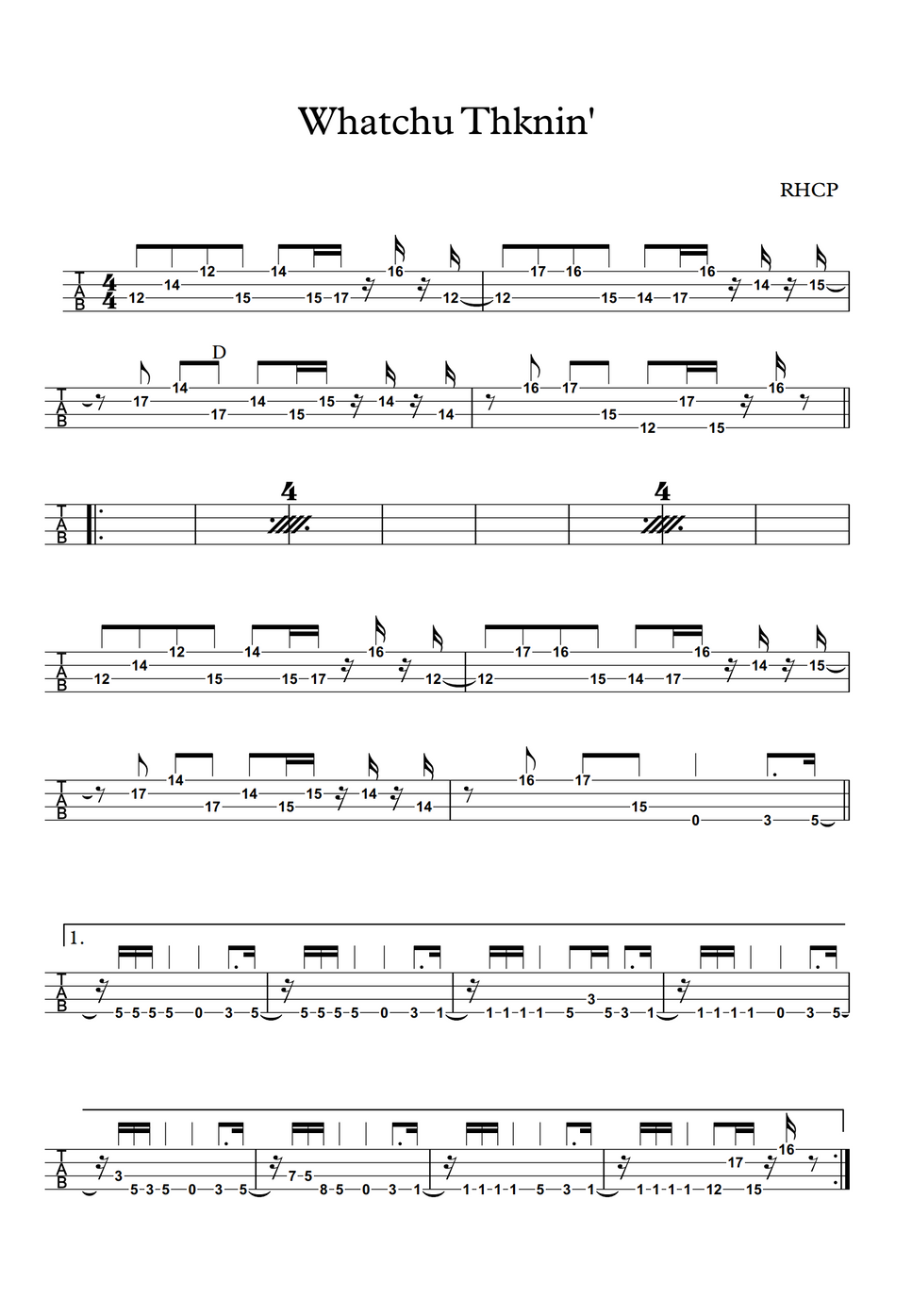 Red Hot Chili Peppers Whatchu Thinkin By Basstabsworld Sheet