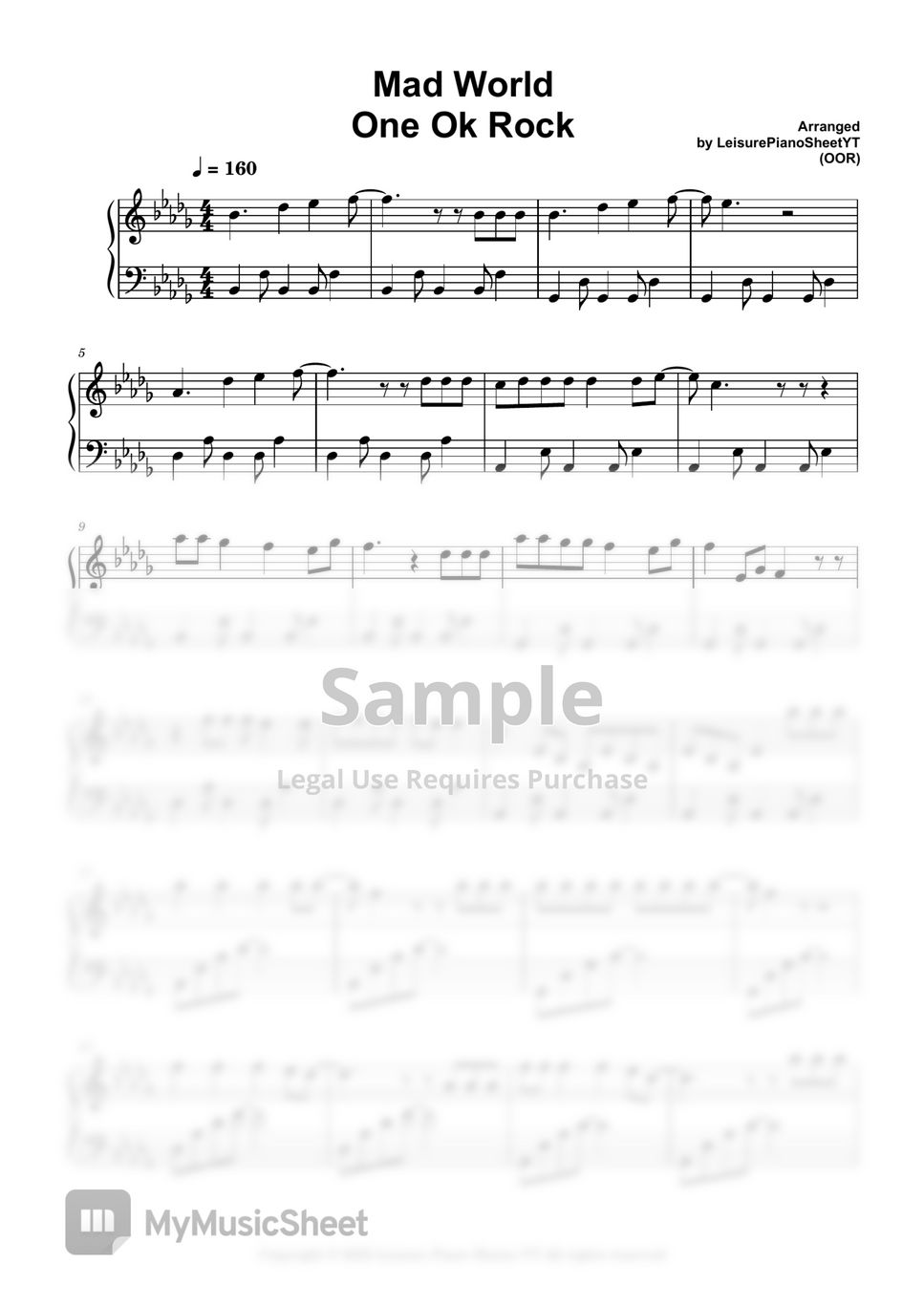 One Ok Rock Mad World Sheets By Leisure Oor Piano Sheets Piano Cover