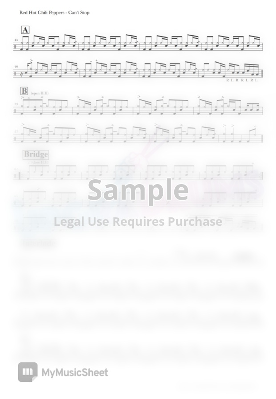 Red Hot Chili Peppers Can T Stop By Upgradrums Sheet