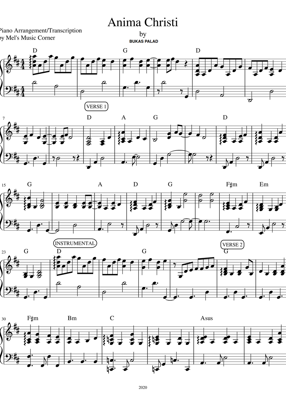Bukas palad anima christi sheet by mel s music corner