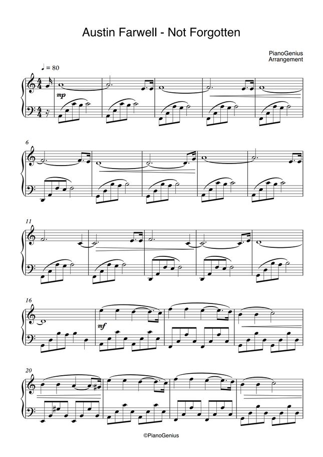Austin Farwell Not by PianoGenius Sheet Music