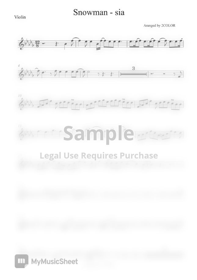 Sia Snowman by 2COLOR flute, violin Sheet Music