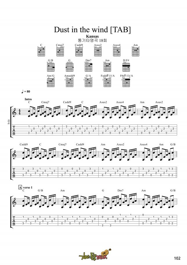 Kansas Dust in the wind (Guitar TAB) by 김종완 Sheet Music