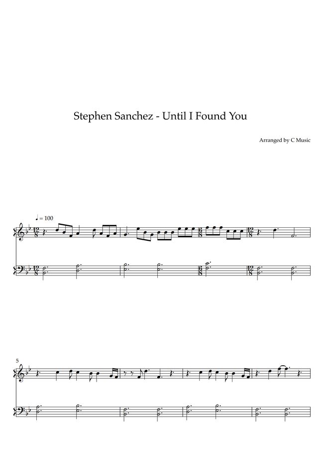 Stephen Sanchez Until I Found You (Easy Version) by C Music Sheet Music