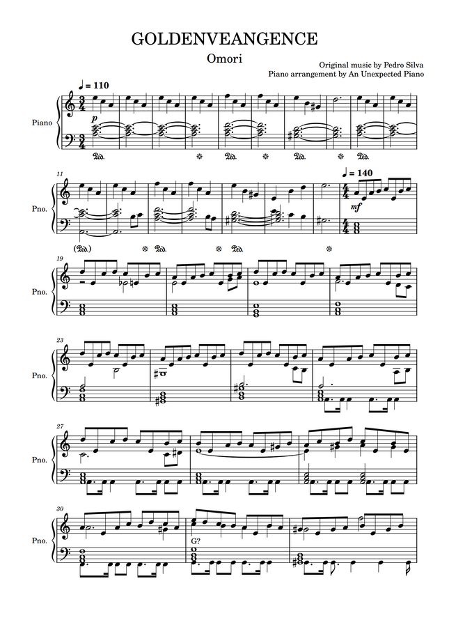Omori GOLDENVENGEANCE by An Unexpected Piano Sheet Music