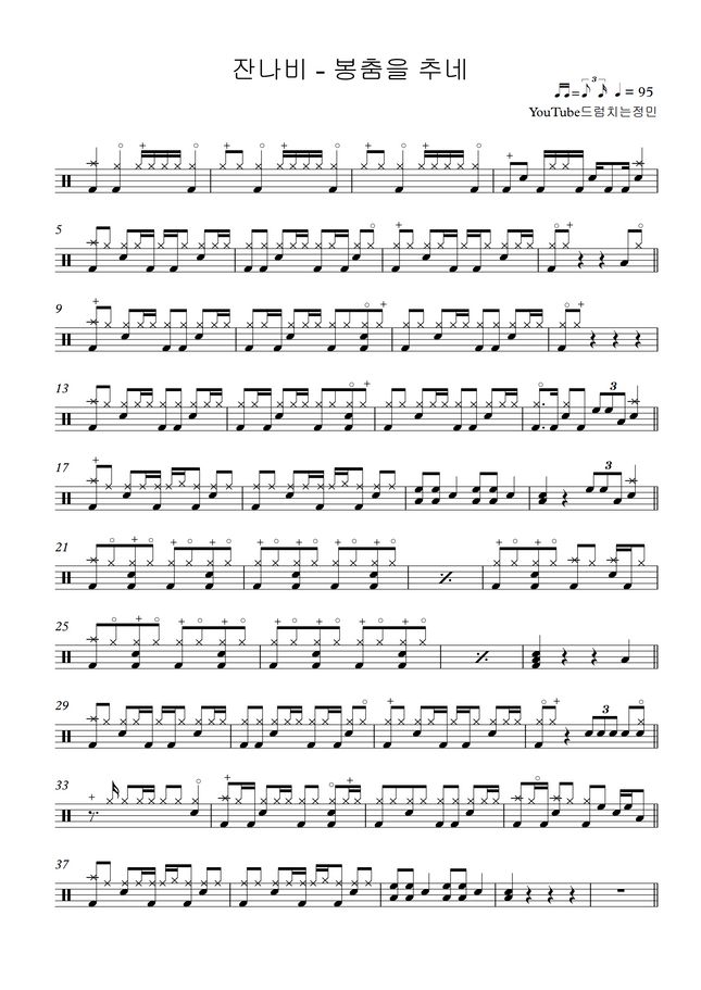잔나비 jannabi 봉춤을 추네 by 드럼치는정민 Sheet Music