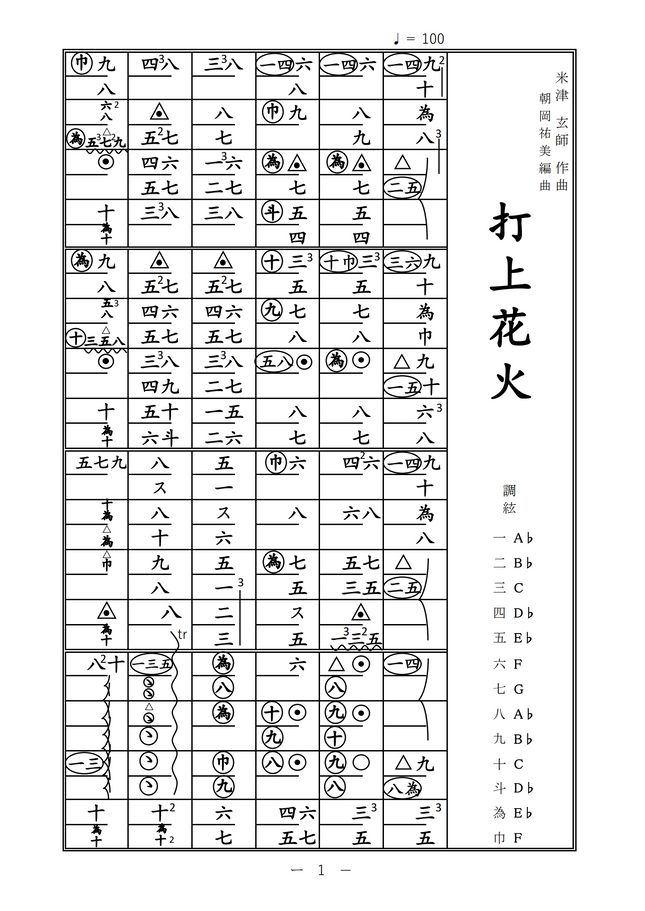 米津玄師 打上花火 箏譜 By 朝岡祐美楽譜