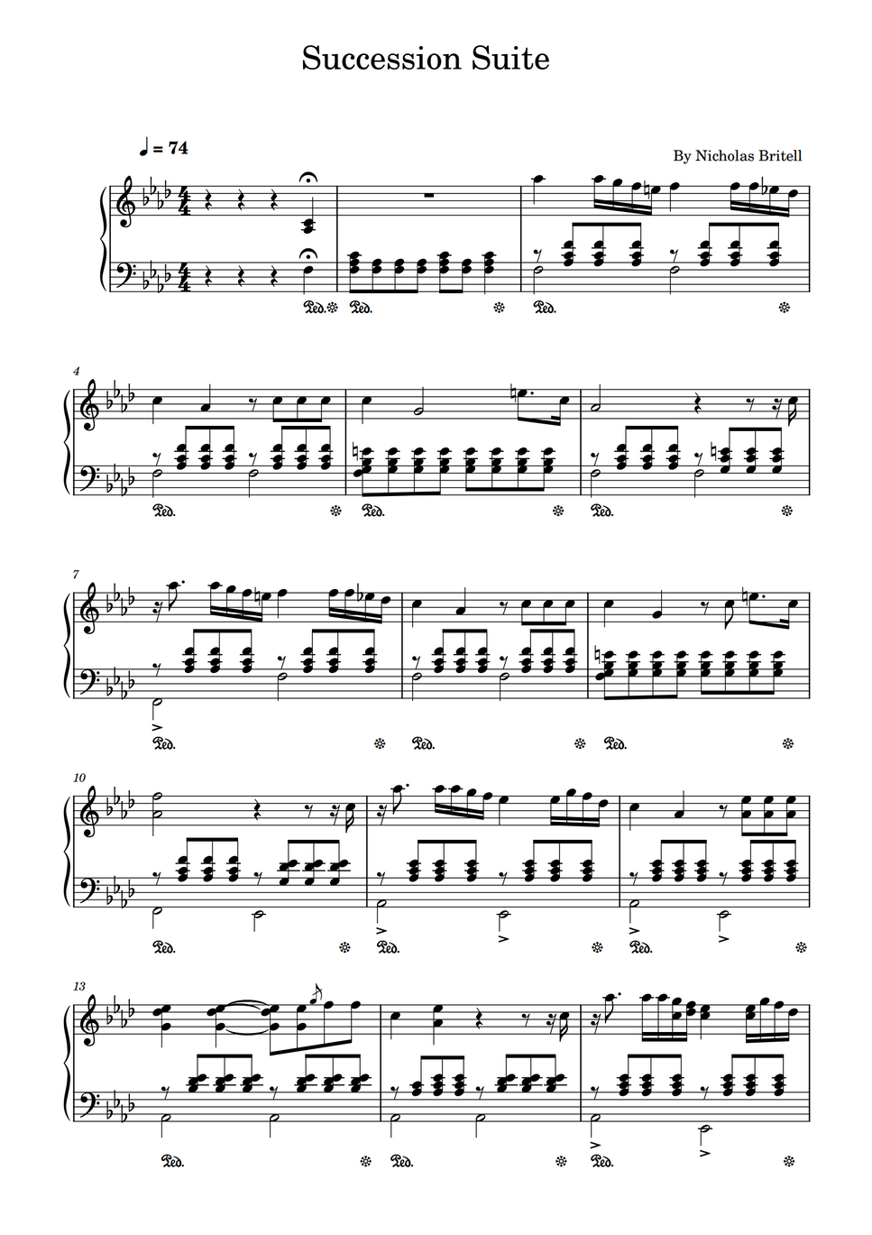 Nicholas Britell - Succession Suite (《继承之战》背景音乐组曲，原调独奏版，Piano Solo ...