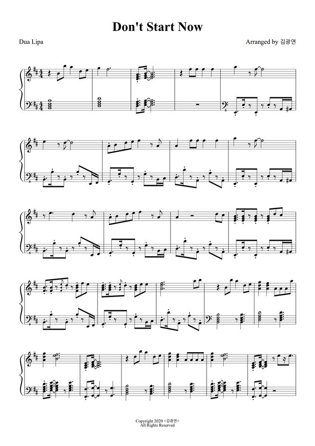 Dua lipa don t start now by sheet music