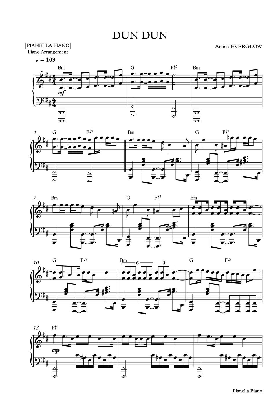 EVERGLOW DUN DUN (Piano Sheet) 악보 by Pianella Piano