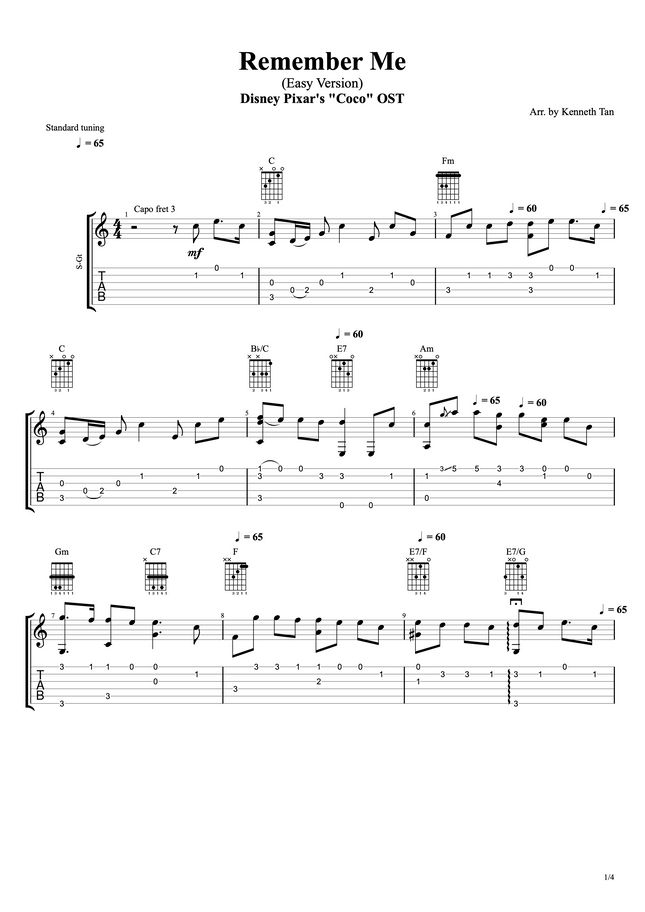 Disney Pixar's "Coco" OST Remember Me (Easy Version) Fingerstyle