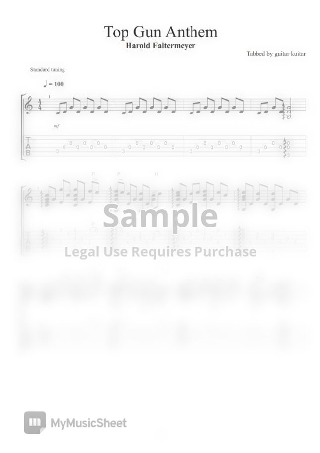 Harold Faltermeyer Top Gun Anthem (Guitar TAB) by guitar kuitar tab Sheet Music